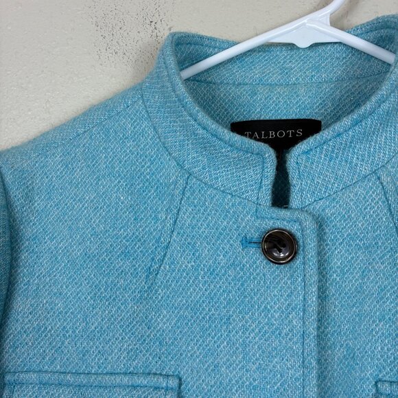 Talbots Wool Band-Collar Jacket Sky Blue Size 10 Casual Old money - Picture 3 of 8